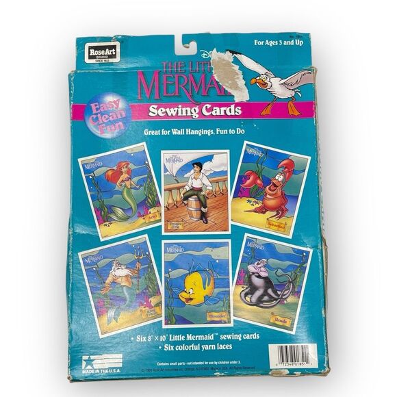 Disney Little Mermaid Sewing Cards 5 Cardboard Cards 1991 RoseArt No Ursula - Picture 2 of 11